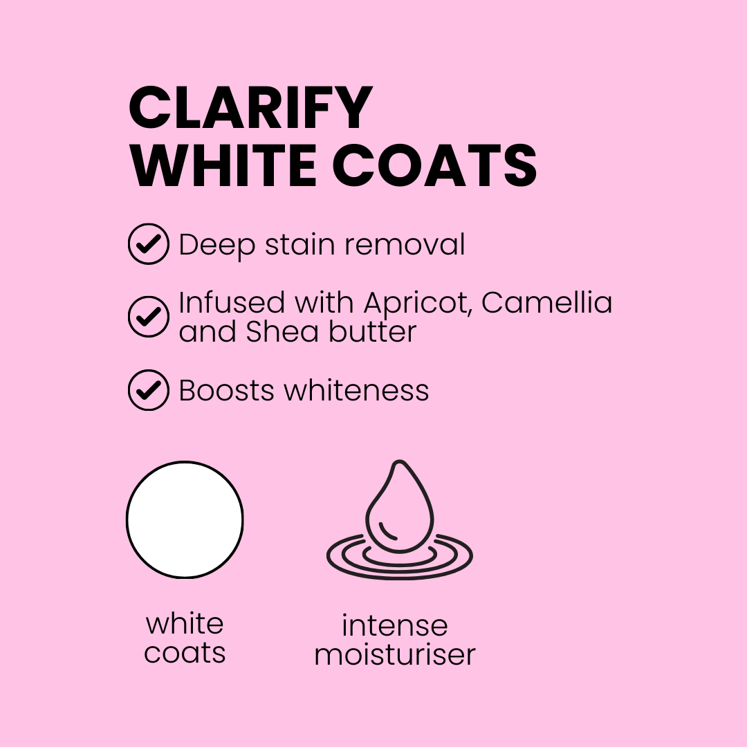 Clarify white coats deep stain removal boosts natural whiteness of white dogs
