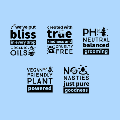 Organic oils cruelty free ph neutral vegan no nasties logos