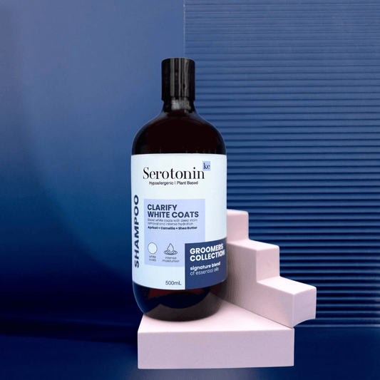 Bottle of SerotoninKC Groomers Collection Clarify White Coats Shampoo